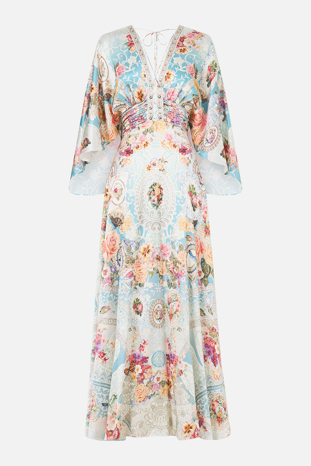 V NECK LACE UP DETAIL LONG DRESS A TASTE FOR LACE