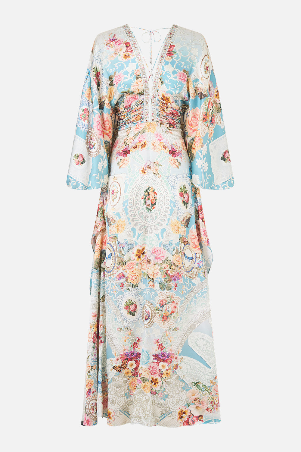 V NECK LACE UP DETAIL LONG DRESS A TASTE FOR LACE