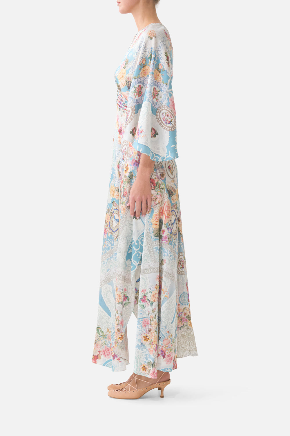 V NECK LACE UP DETAIL LONG DRESS A TASTE FOR LACE