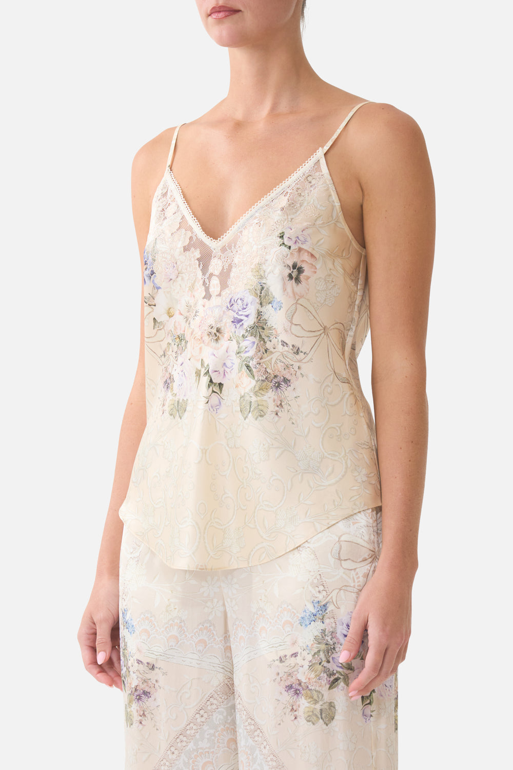 V-NECK BIAS CAMI LACED WITH LOVE