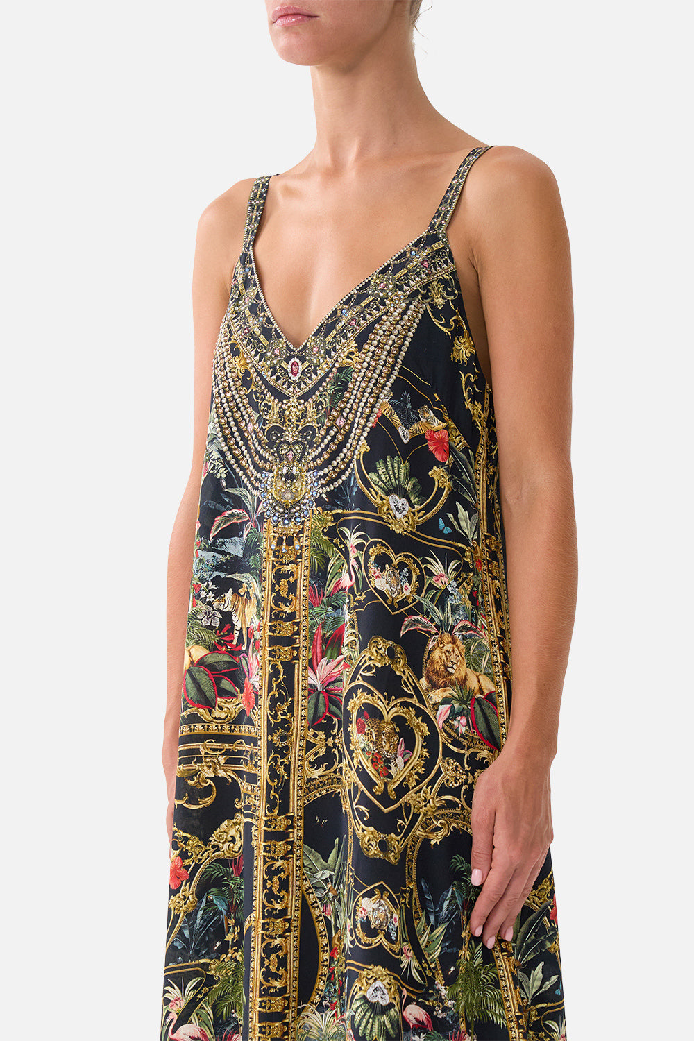 V NECK MIDI SLIP DRESS PALACE ZOOLOGY