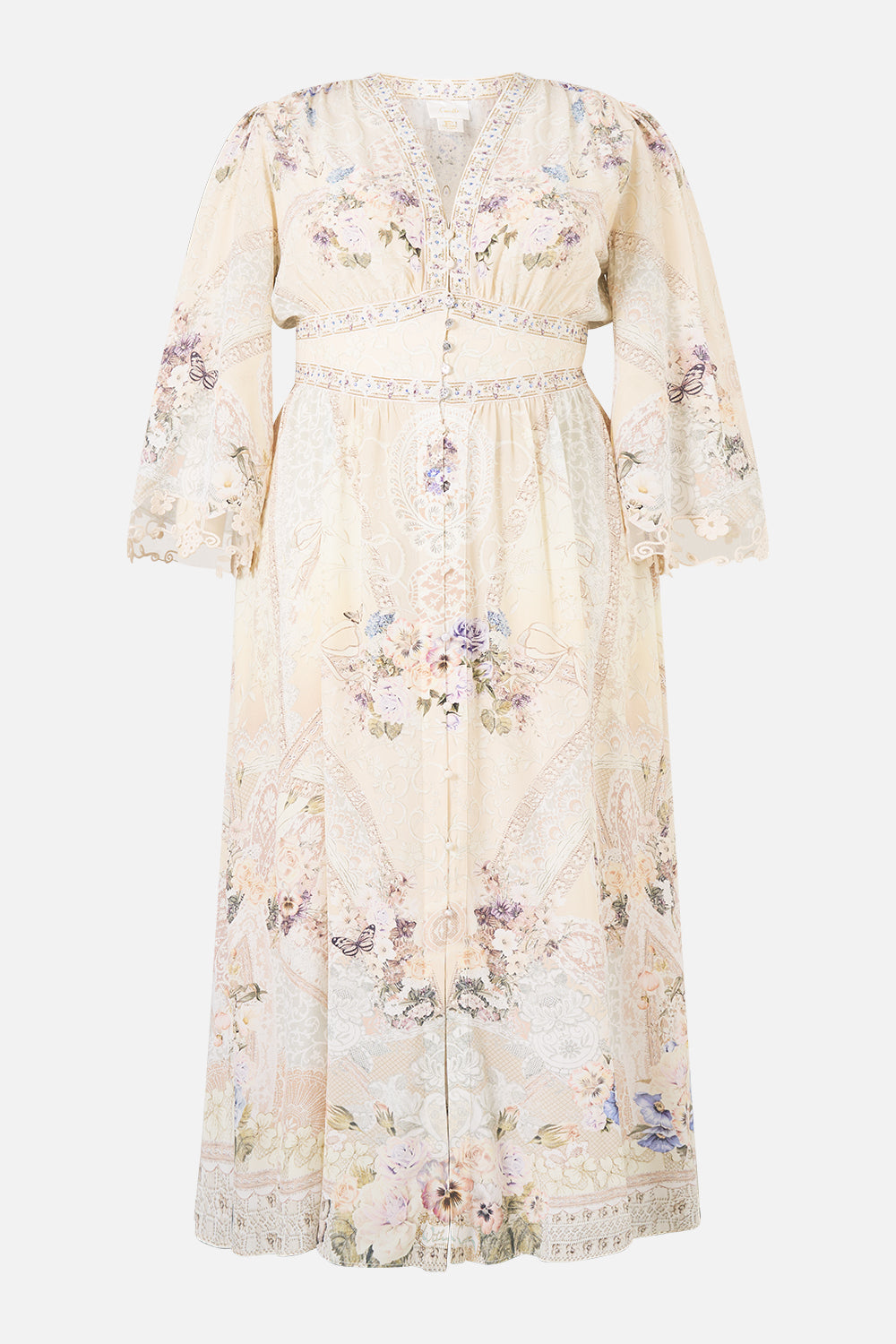KIMONO SLEEVE DRESS WITH SHIRRING DETAIL LACED WITH LOVE