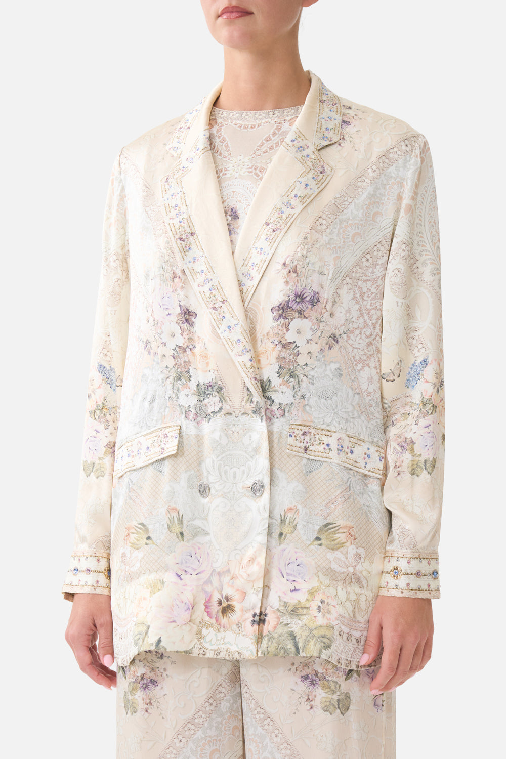 The CAMILLA DOUBLE BREASTED SOFT JACKET LACED WITH LOVE