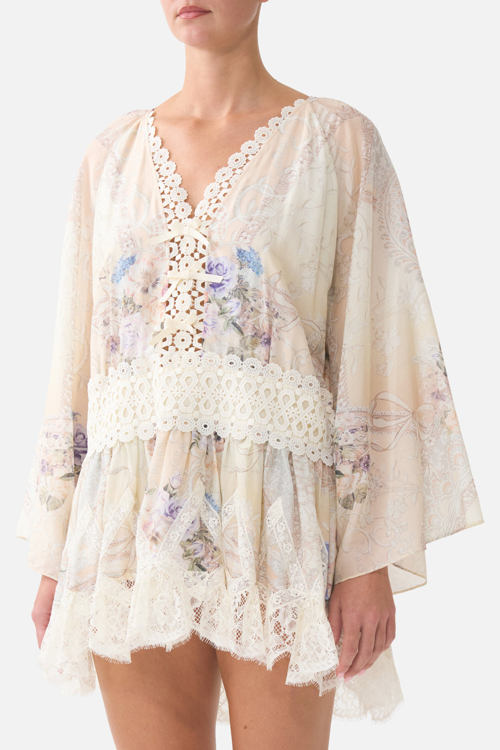 The CAMILLA RELAXED SHORT DRESS WITH DROPPED WAIST LACED WITH LOVE
