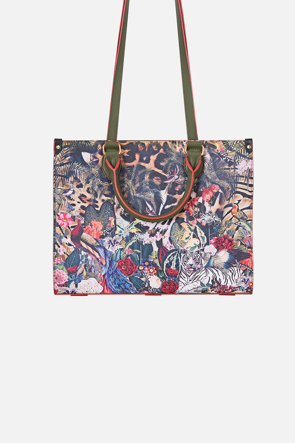 EAST WEST TOTE WITH LEATHER TRIMS LEOTIGRA LAND