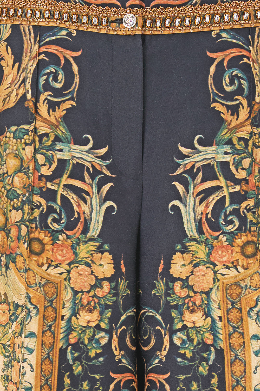 The CAMILLA Tailored Pant With Waist Button Detail in our Museum Memoirs print.