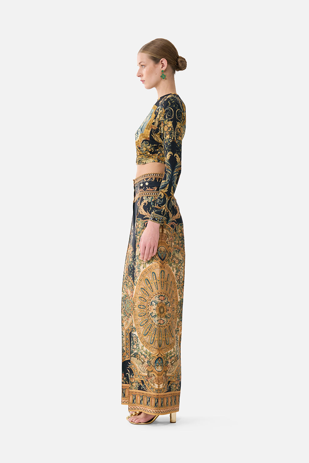 The CAMILLA Tailored Pant With Waist Button Detail in our Museum Memoirs print.