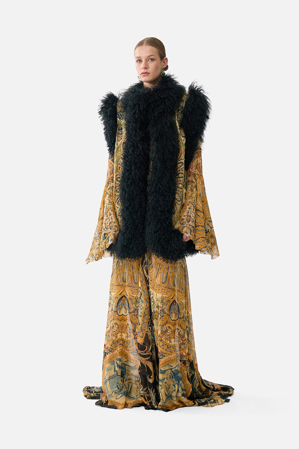The CAMILLA Oversized Shearling Gilet in our Museum Memoirs print.
