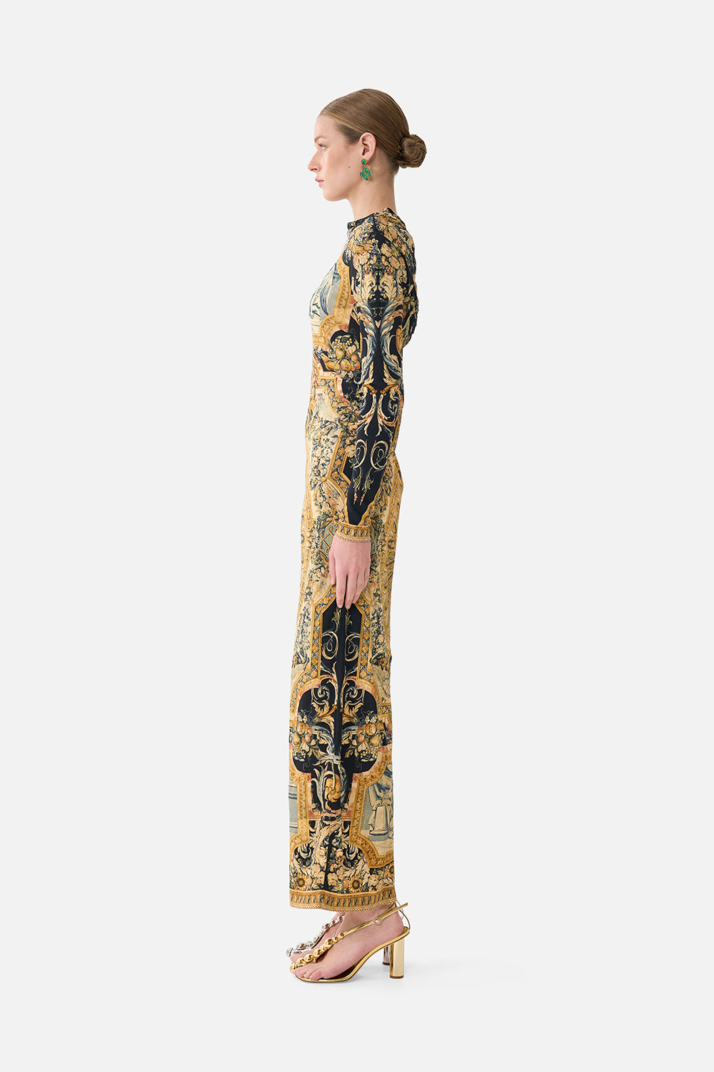The CAMILLA Back Detail Jersey Dress in our Museum Memoirs print.