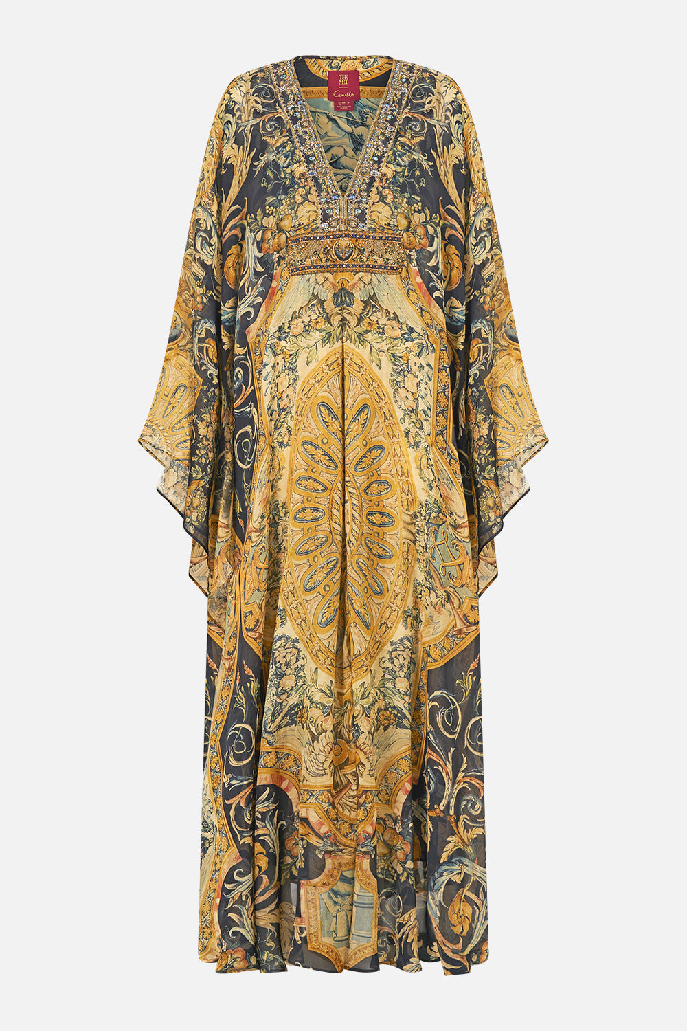 The CAMILLA Long Kaftan With Waist Detail in our Museum Memoirs print.