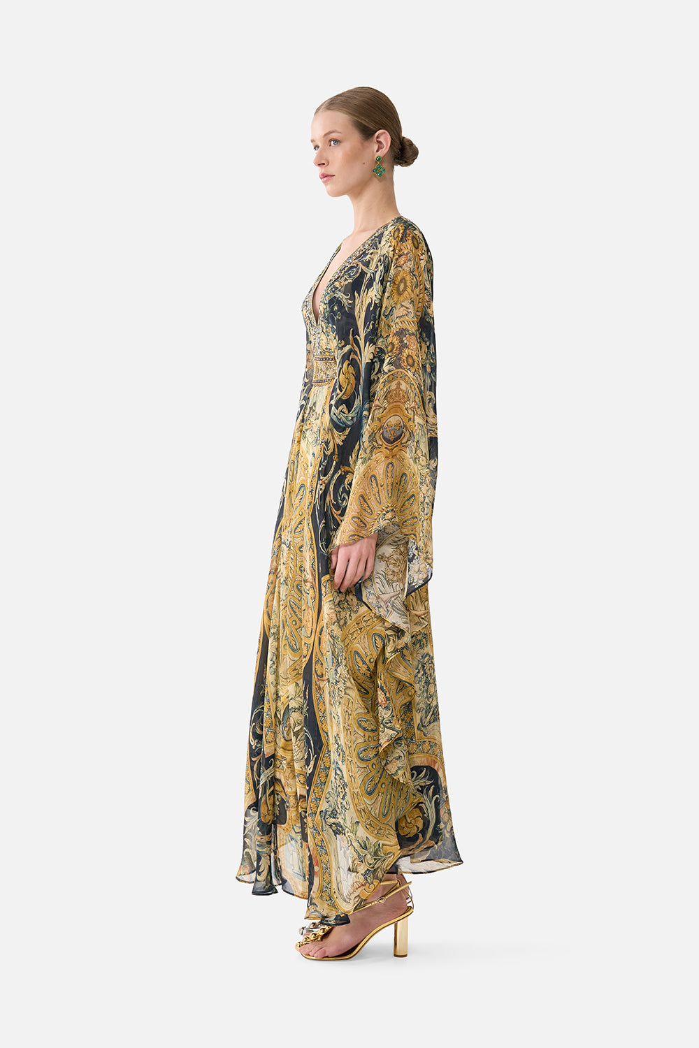 The CAMILLA Long Kaftan With Waist Detail in our Museum Memoirs print.