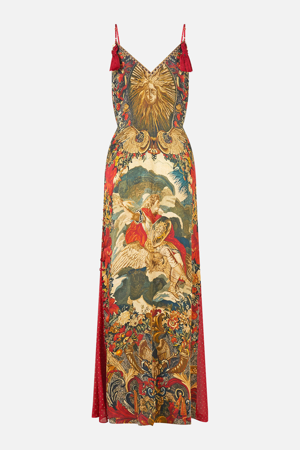 The CAMILLA Long Godet Slip Dress in our Meet Me At The Met print.