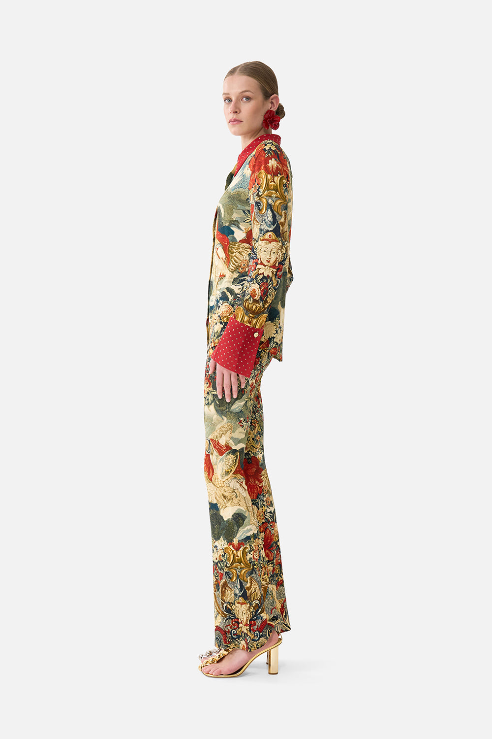 The CAMILLA High Waisted Flared Trouser in our Meet Me At The Met print.