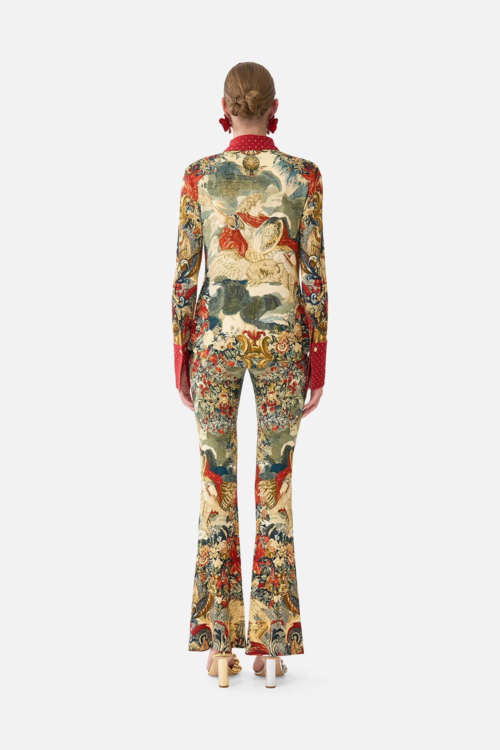 The CAMILLA High Waisted Flared Trouser in our Meet Me At The Met print.