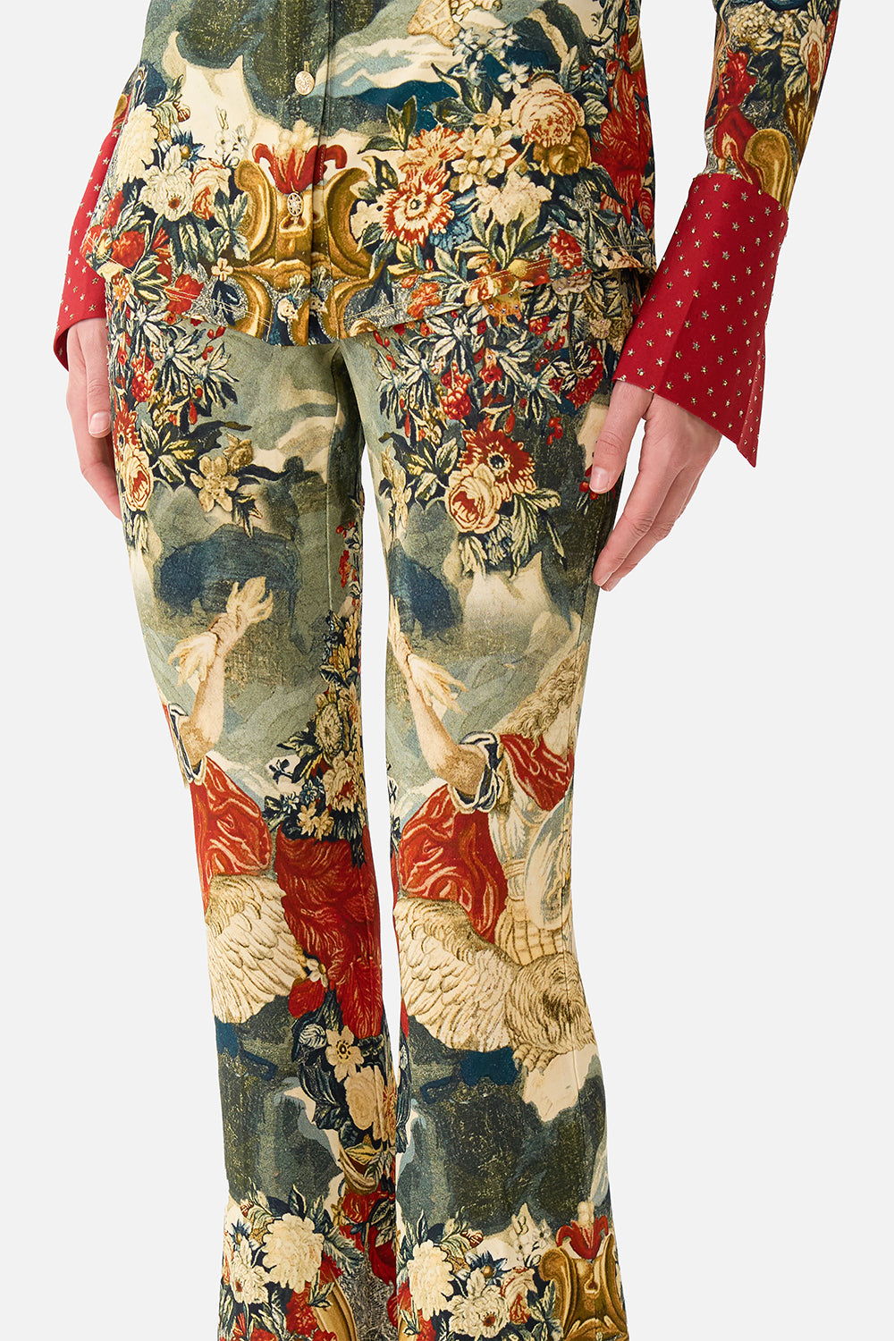 The CAMILLA High Waisted Flared Trouser in our Meet Me At The Met print.