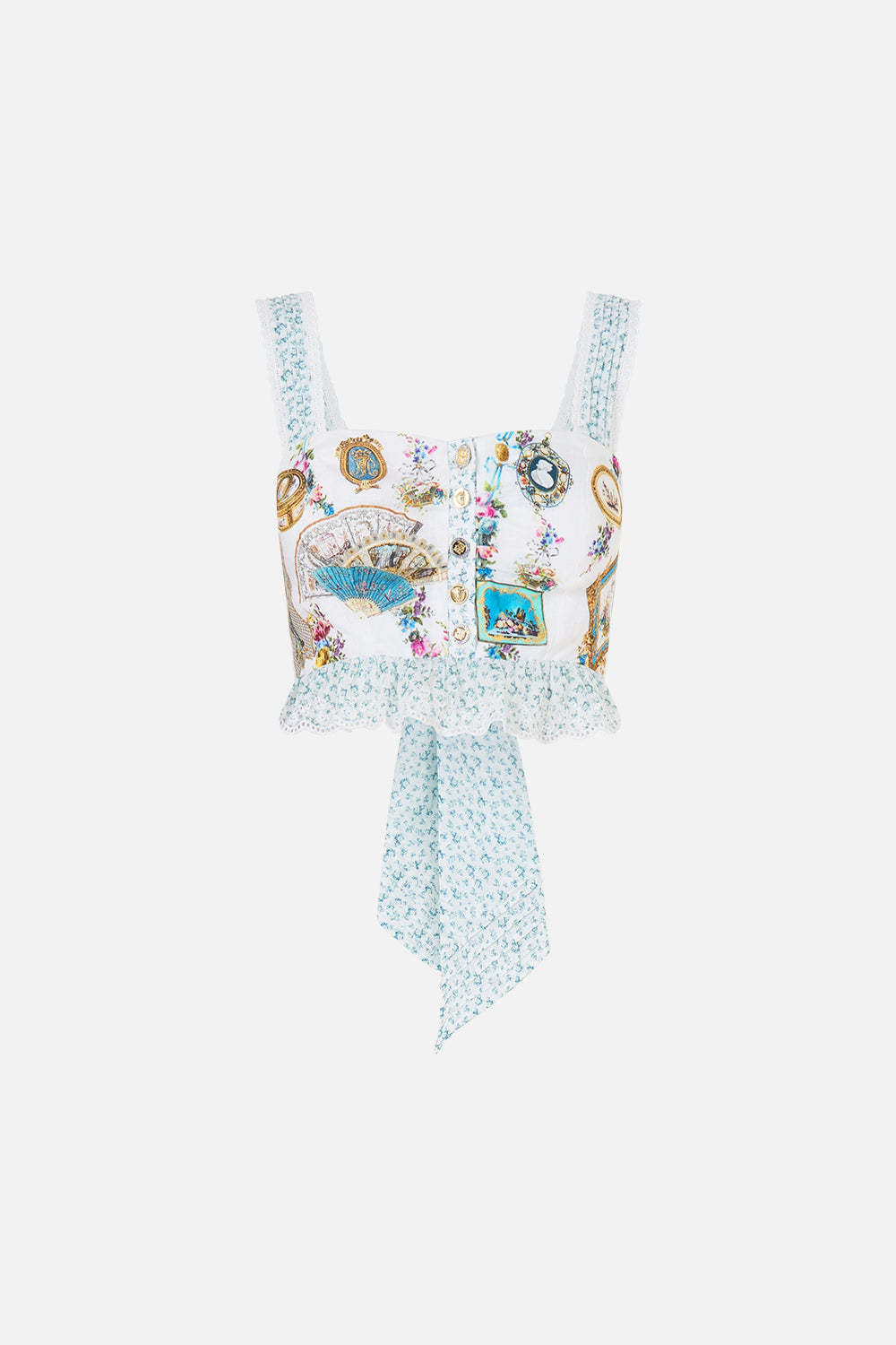 The CAMILLA Crop Top With Frill Detail in our Art For The Artisans print.