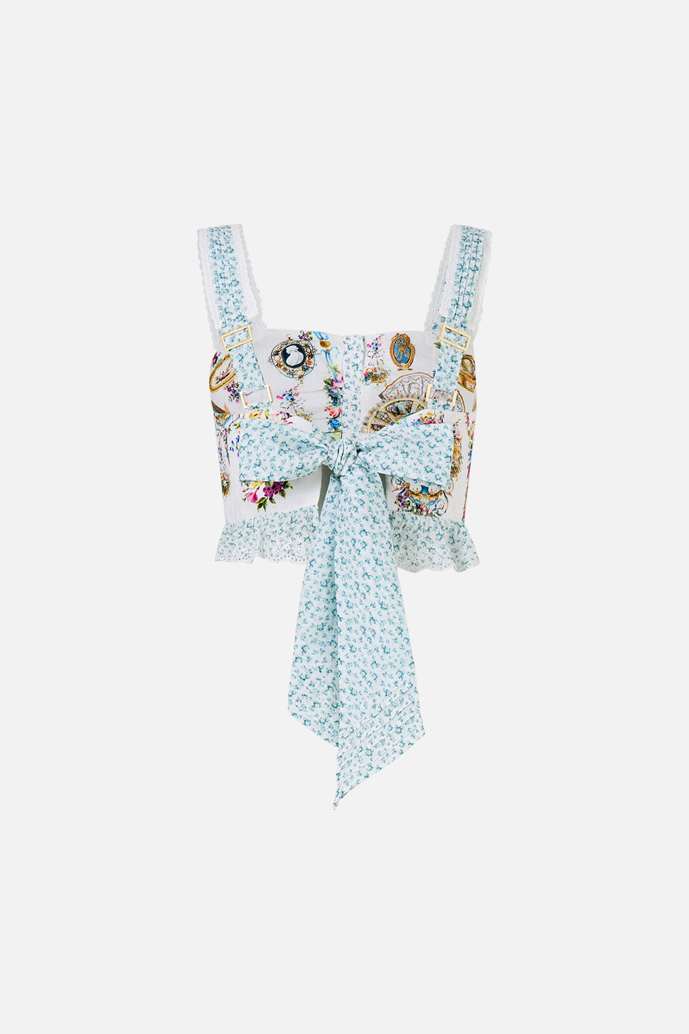 The CAMILLA Crop Top With Frill Detail in our Art For The Artisans print.