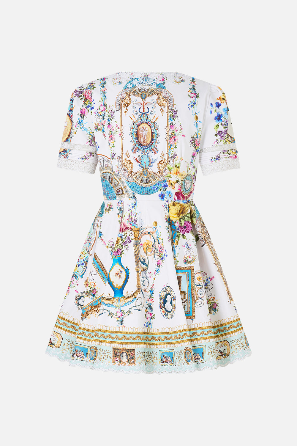 The CAMILLA V Neck Short Dress With Short Sleeves in our Art For The Artisans print.
