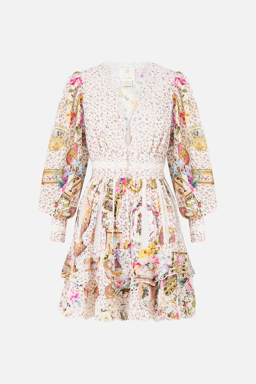 The CAMILLA Button Front Frill Dress in our In The Heart Of Art print.