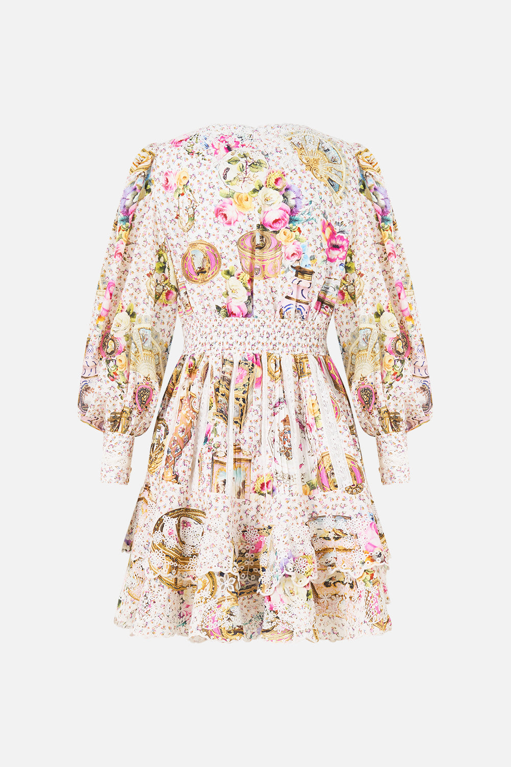 The CAMILLA Button Front Frill Dress in our In The Heart Of Art print.