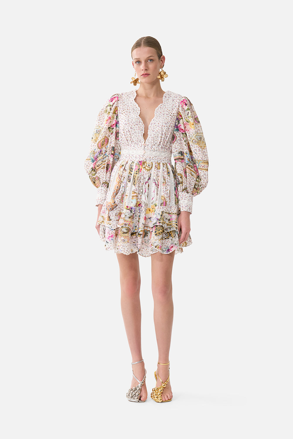 The CAMILLA Button Front Frill Dress in our In The Heart Of Art print.