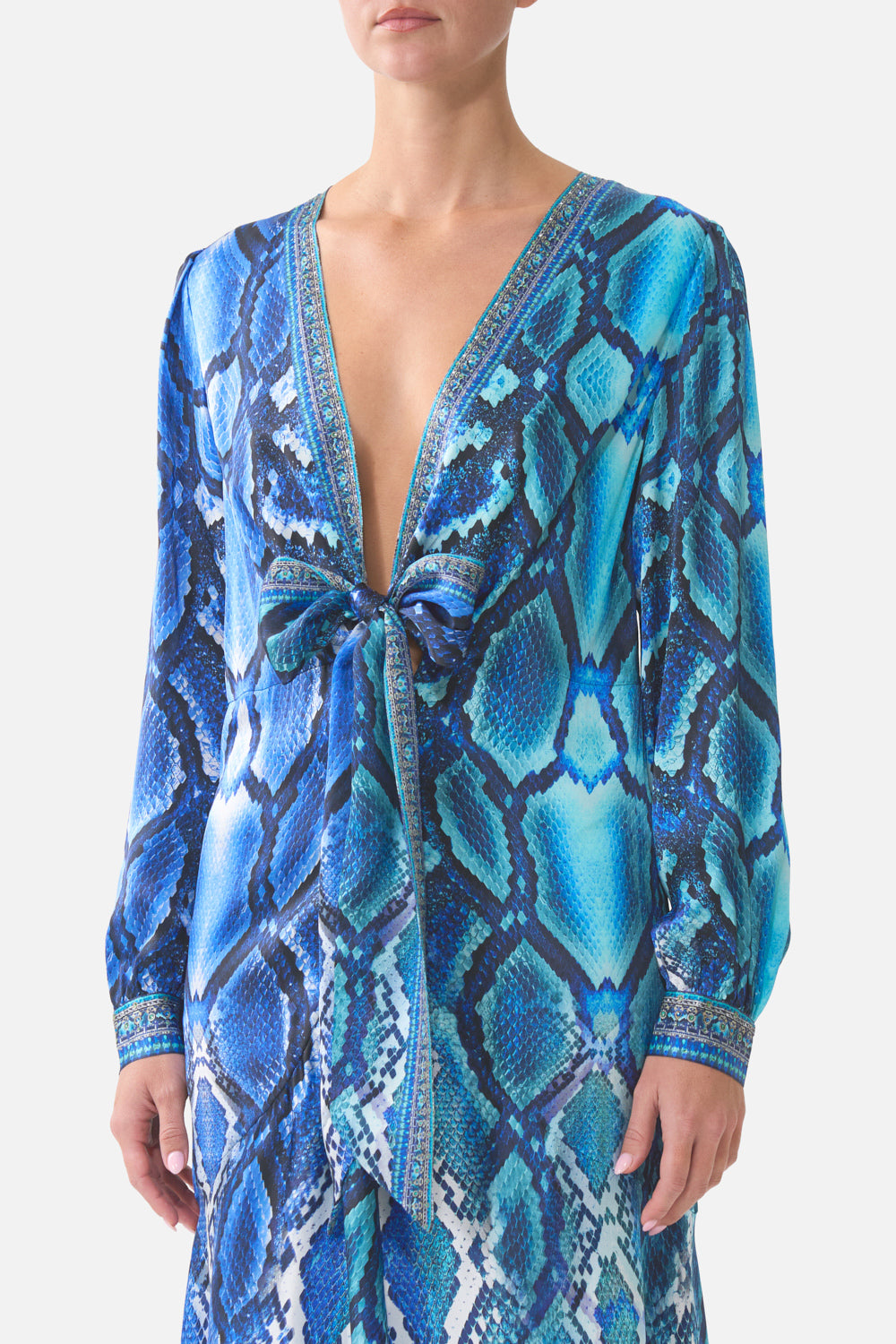 TIE WAIST LONG SLEEVE DRESS THE SAPPHIRE SERPENT