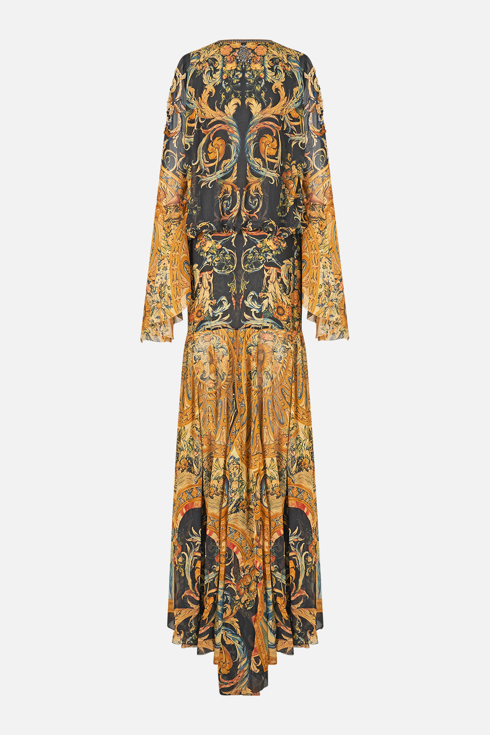 The CAMILLA Low Cut Lace Up Front Long Dress in our Museum Memoirs print.
