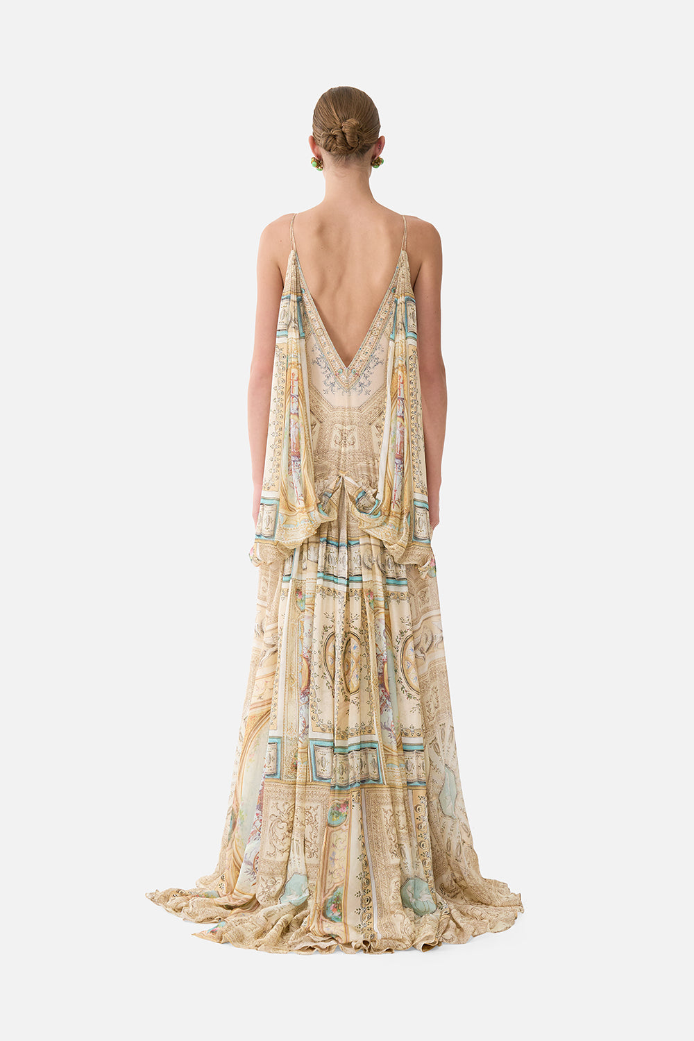 The CAMILLA Gown With Draped Open Back in our A Beloved Boudoir print.