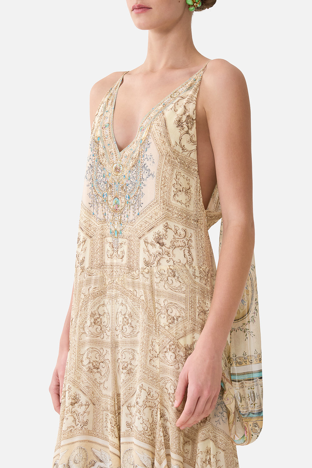 The CAMILLA Gown With Draped Open Back in our A Beloved Boudoir print.
