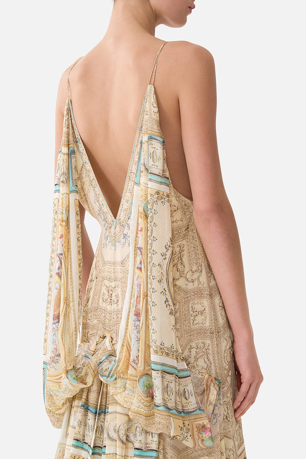 The CAMILLA Gown With Draped Open Back in our A Beloved Boudoir print.