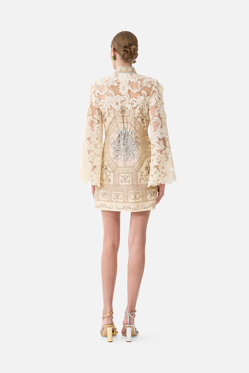 The CAMILLA Lace Sleeve Mini Shift Dress in our A Beloved Boudoir print.