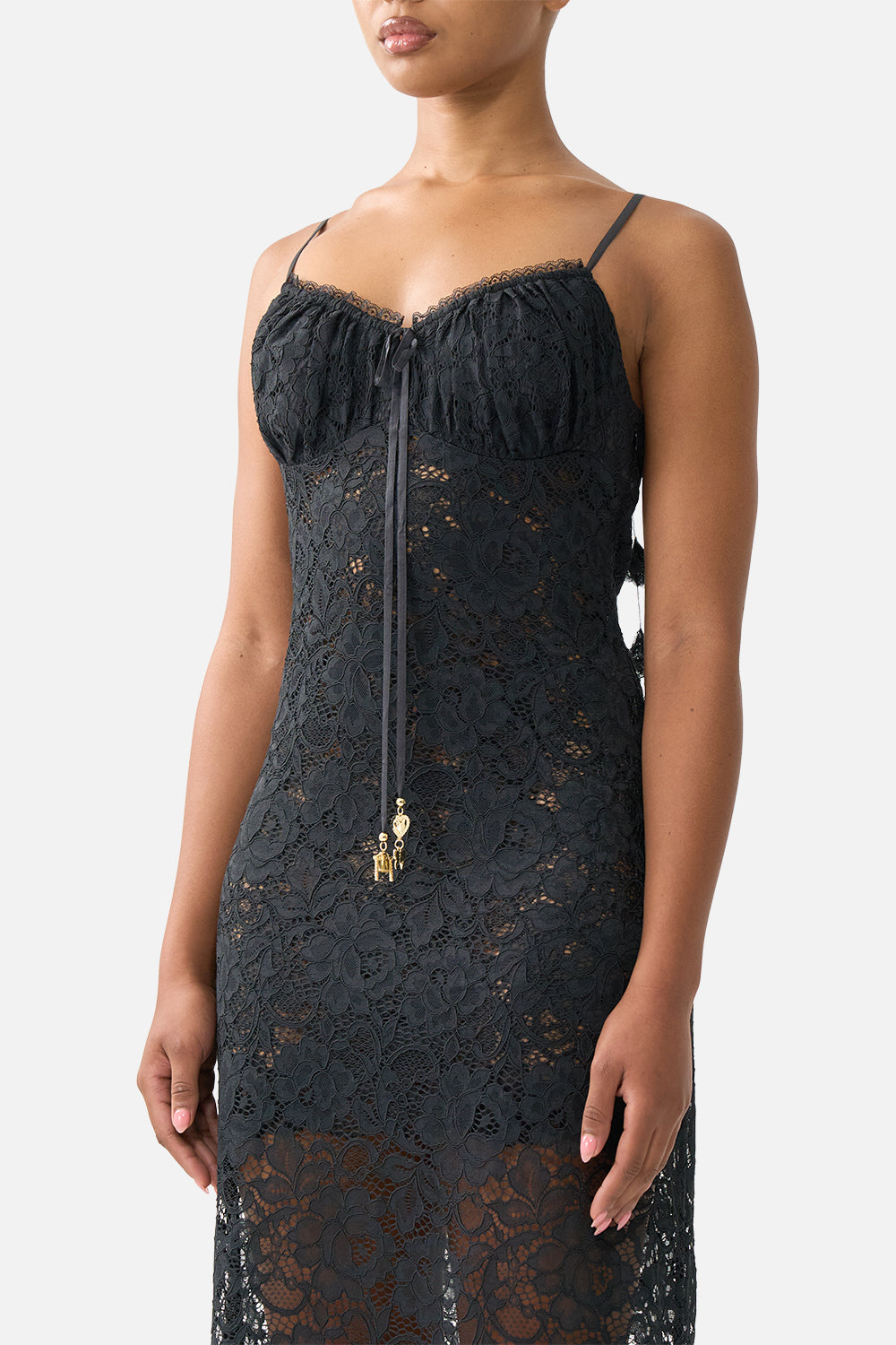 LACE GATHERED BODICE SLIP DRESS TAURUS RISING