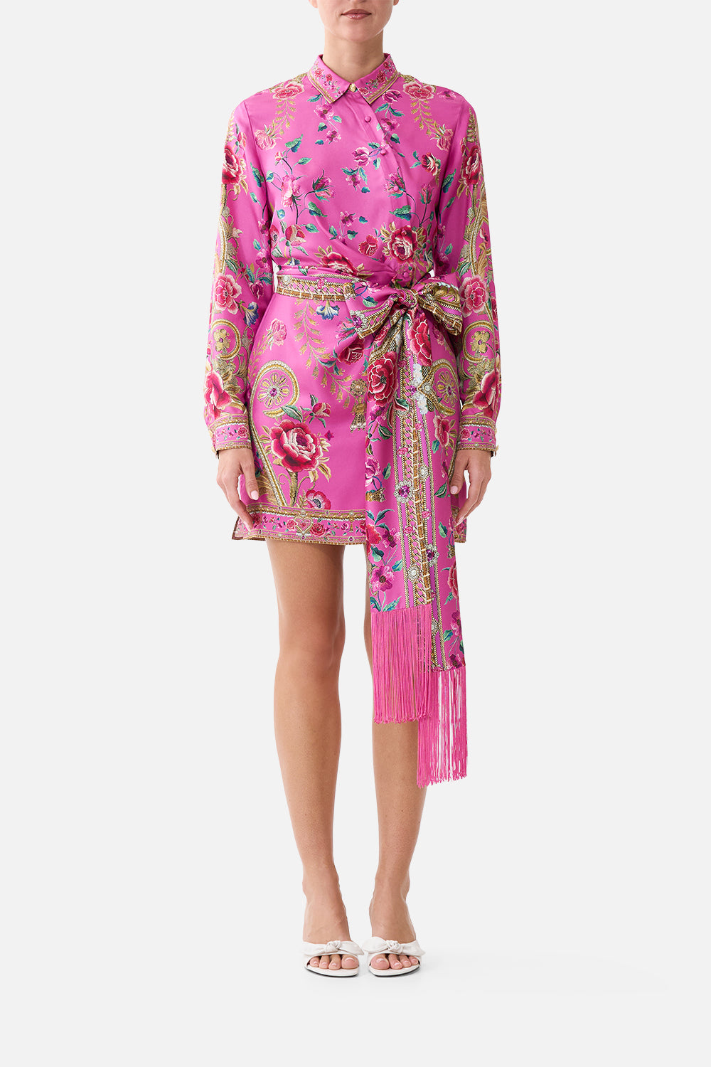 ASYMMETRIC SHIRT DRESS WITH TIE WAIST MATADORA FLORA