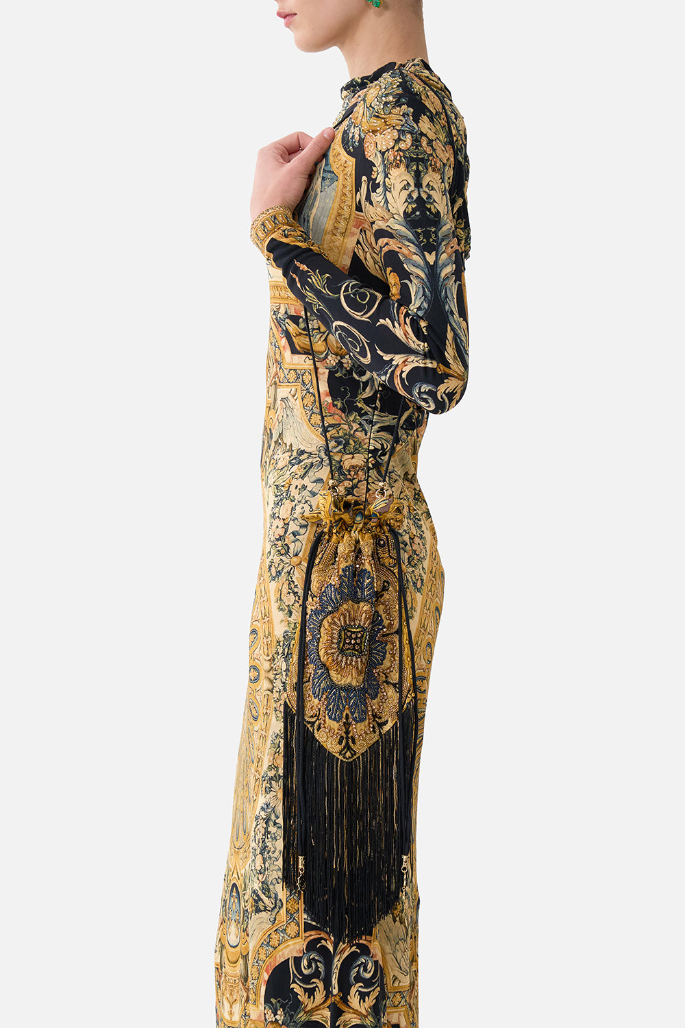 The CAMILLA Drawstring Pouch in our Museum Memoirs print.