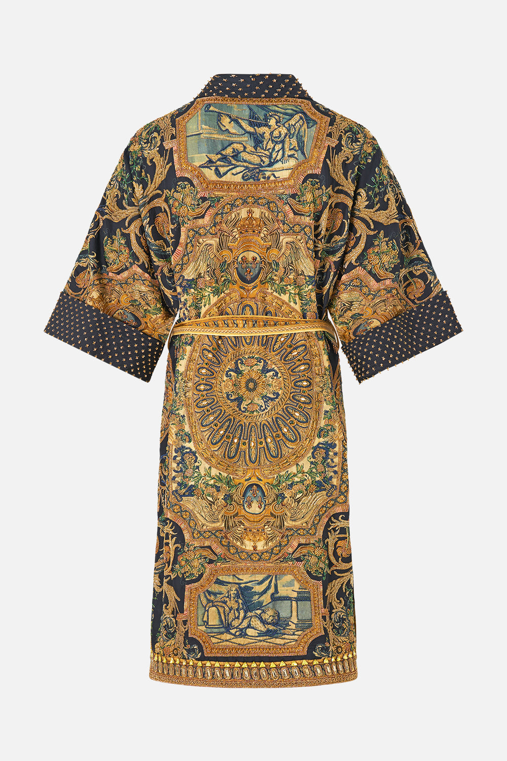 The CAMILLA Long Line Robe in our Museum Memoirs print.