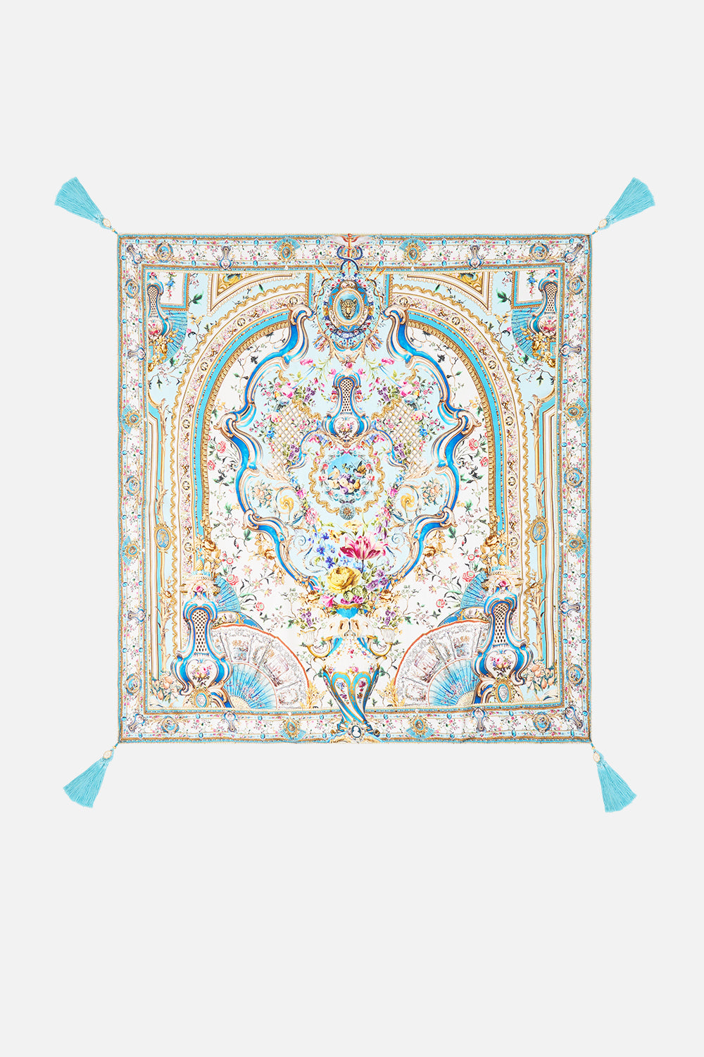 The CAMILLA Large Crystalled Silk Square Scarf in our Art For The Artisans print.