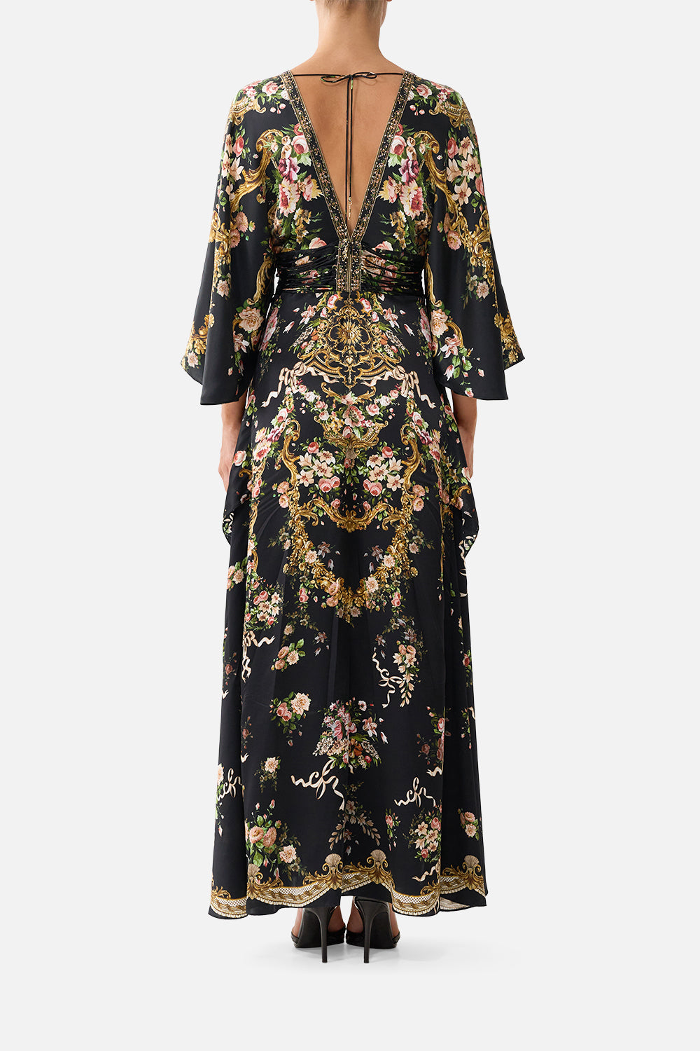 V NECK LACE UP DETAIL LONG DRESS VERSAILLES OR DIE