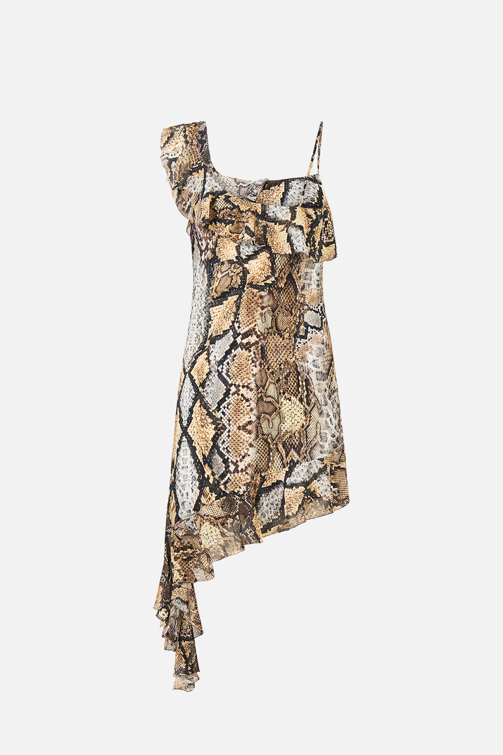 ASYMMETRIC HEM RUFFLE DRESS ANIMALIA HEIRLOOMS