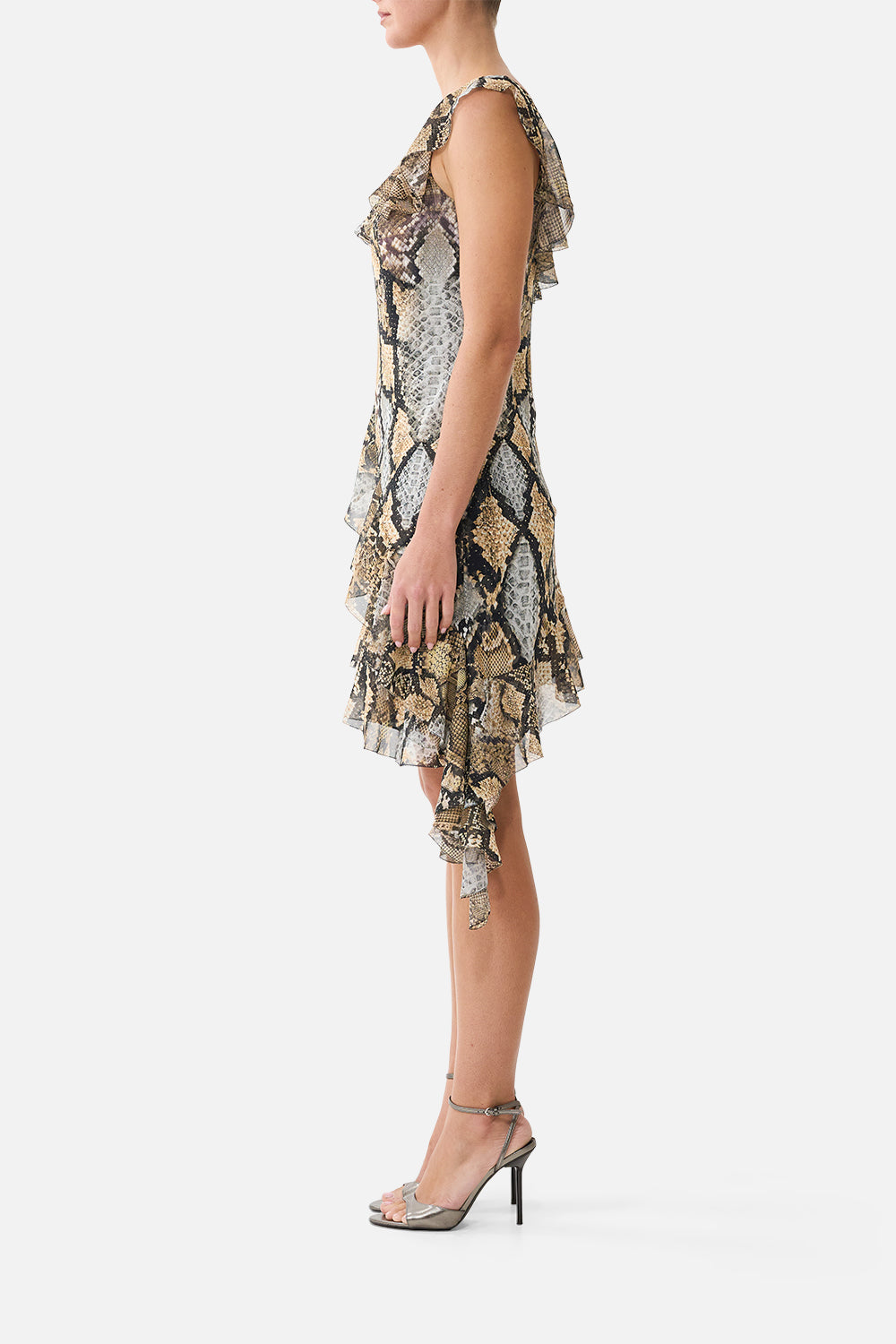 ASYMMETRIC HEM RUFFLE DRESS ANIMALIA HEIRLOOMS