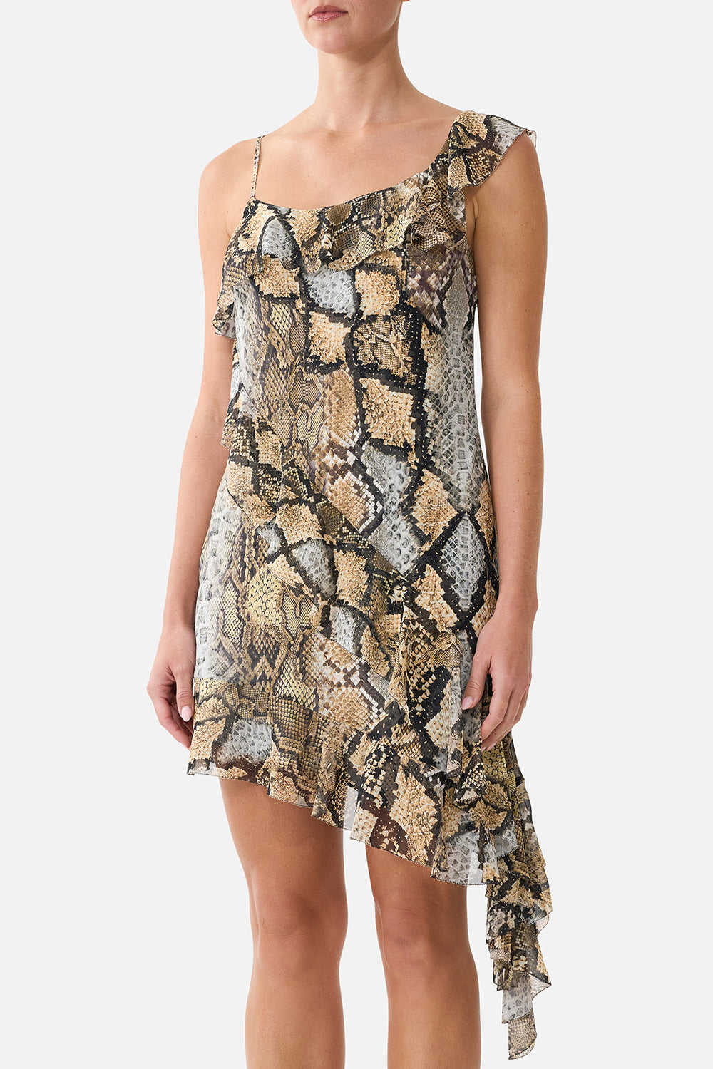 ASYMMETRIC HEM RUFFLE DRESS ANIMALIA HEIRLOOMS