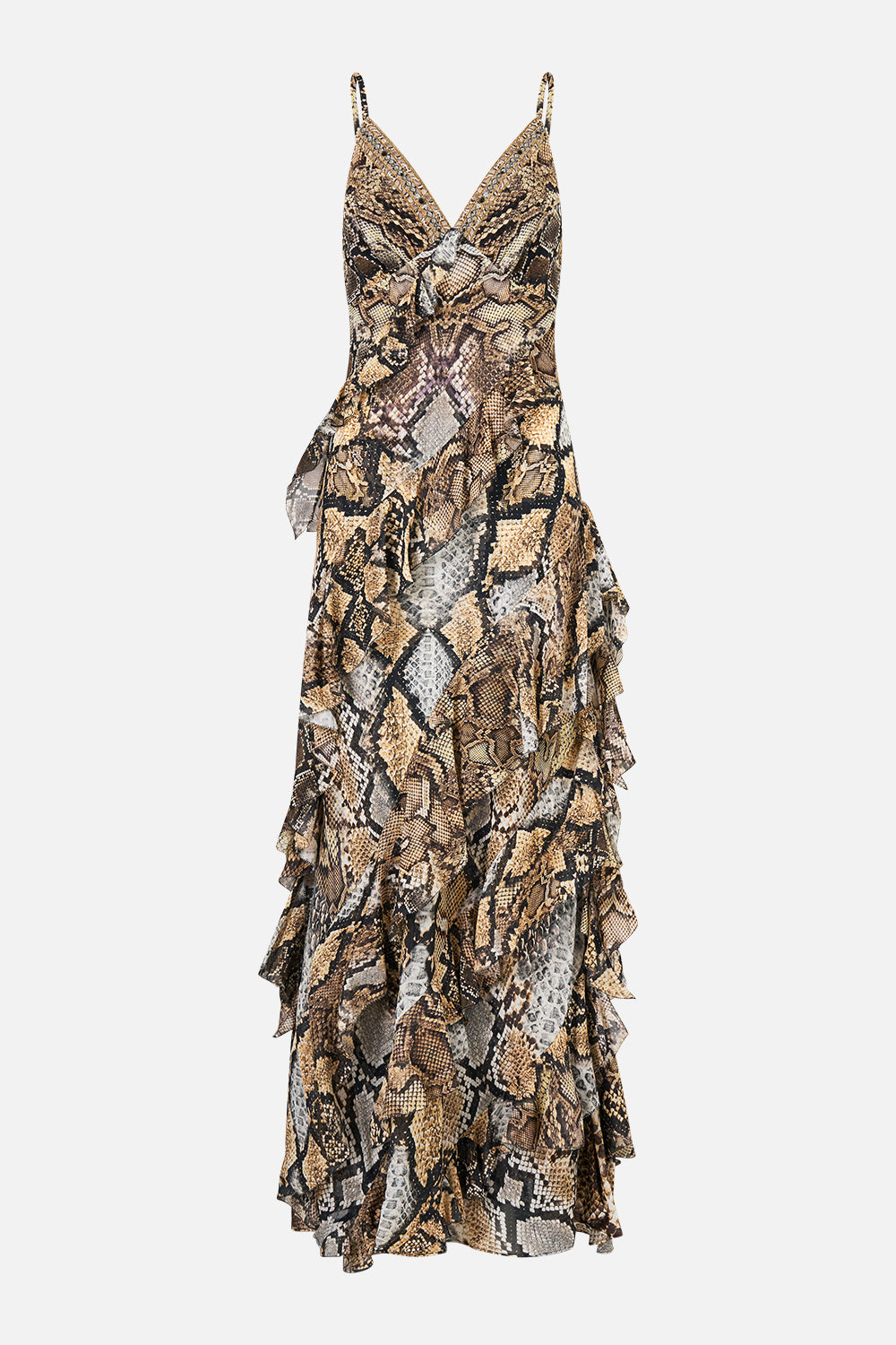 ASYMMETRICAL RUFFLE SLIP DRESS ANIMALIA HEIRLOOMS