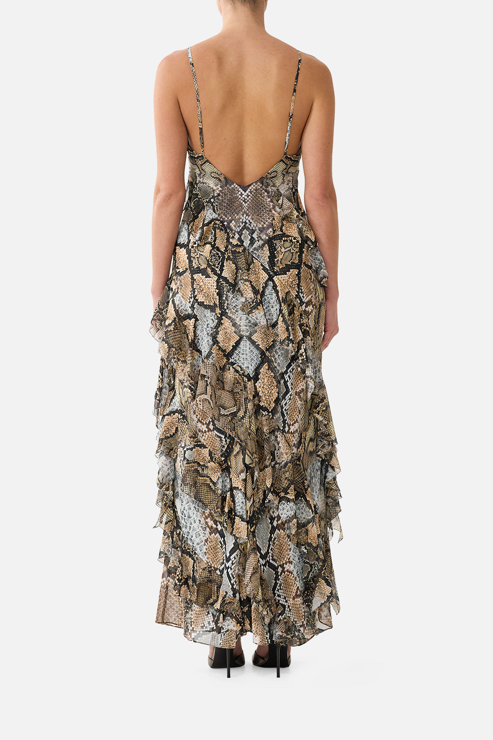 ASYMMETRICAL RUFFLE SLIP DRESS ANIMALIA HEIRLOOMS
