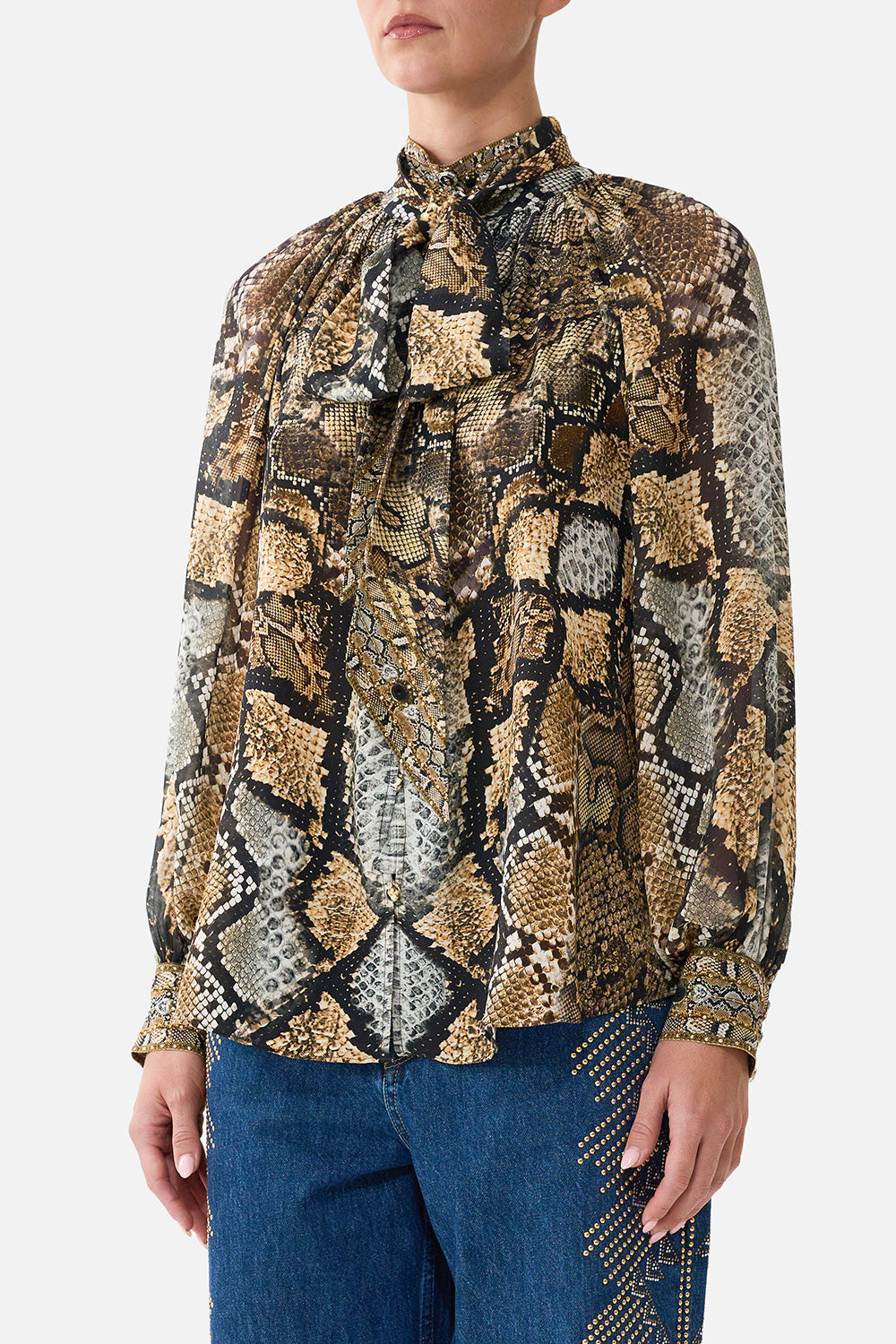 DETACHABLE PUSSY BOW RAGLAN BLOUSE ANIMALIA HEIRLOOMS