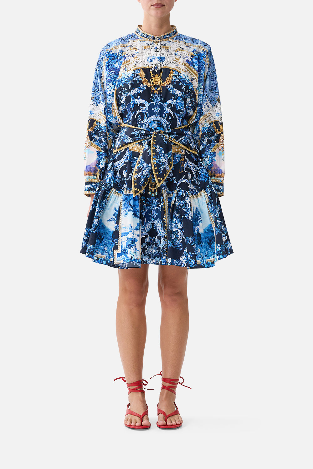 SHORT TIERED SHIRTDRESS WITH WIDE WAIST TIE SWEET SACRÉ BLEU