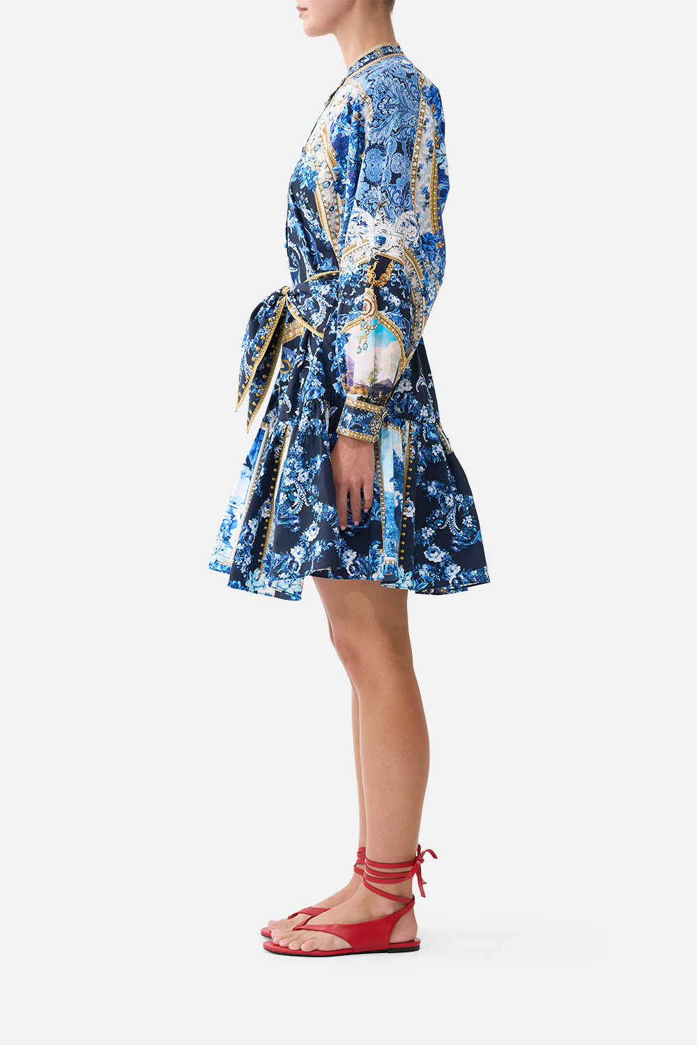 SHORT TIERED SHIRTDRESS WITH WIDE WAIST TIE SWEET SACRÉ BLEU