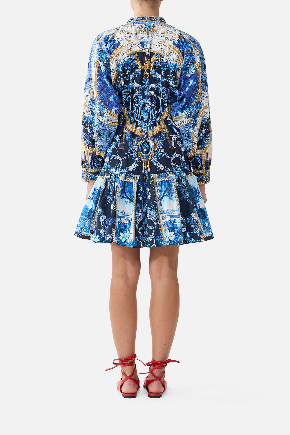 SHORT TIERED SHIRTDRESS WITH WIDE WAIST TIE SWEET SACRÉ BLEU