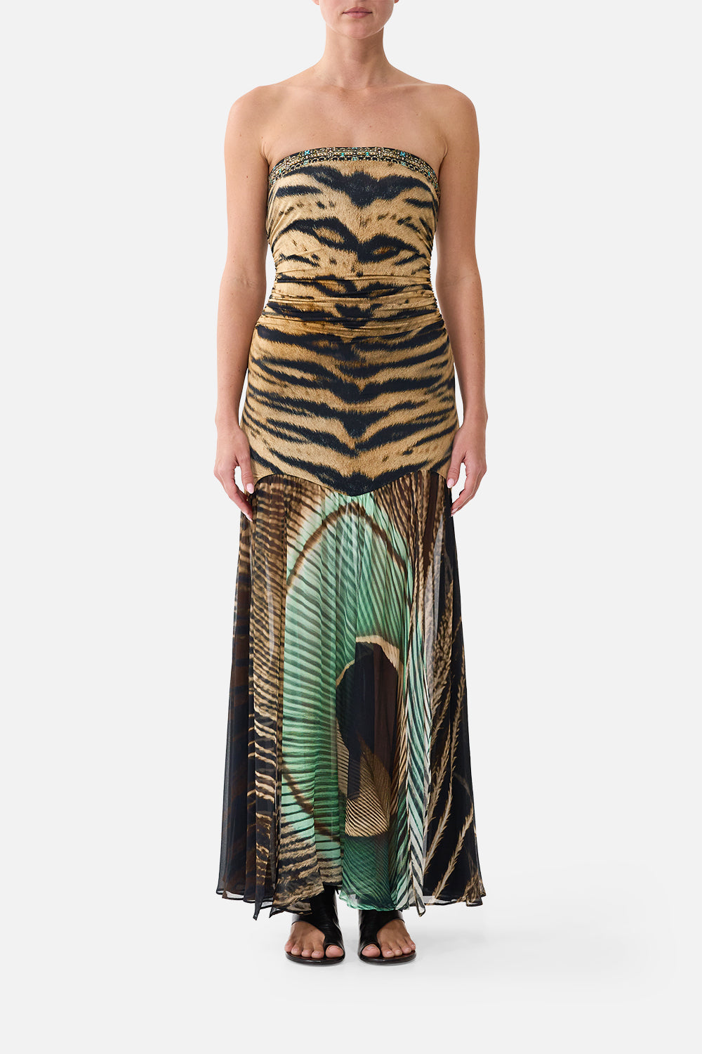 STRAPLESS JERSEY DRESS WITH SILK PANEL A WINK TO THE WILD