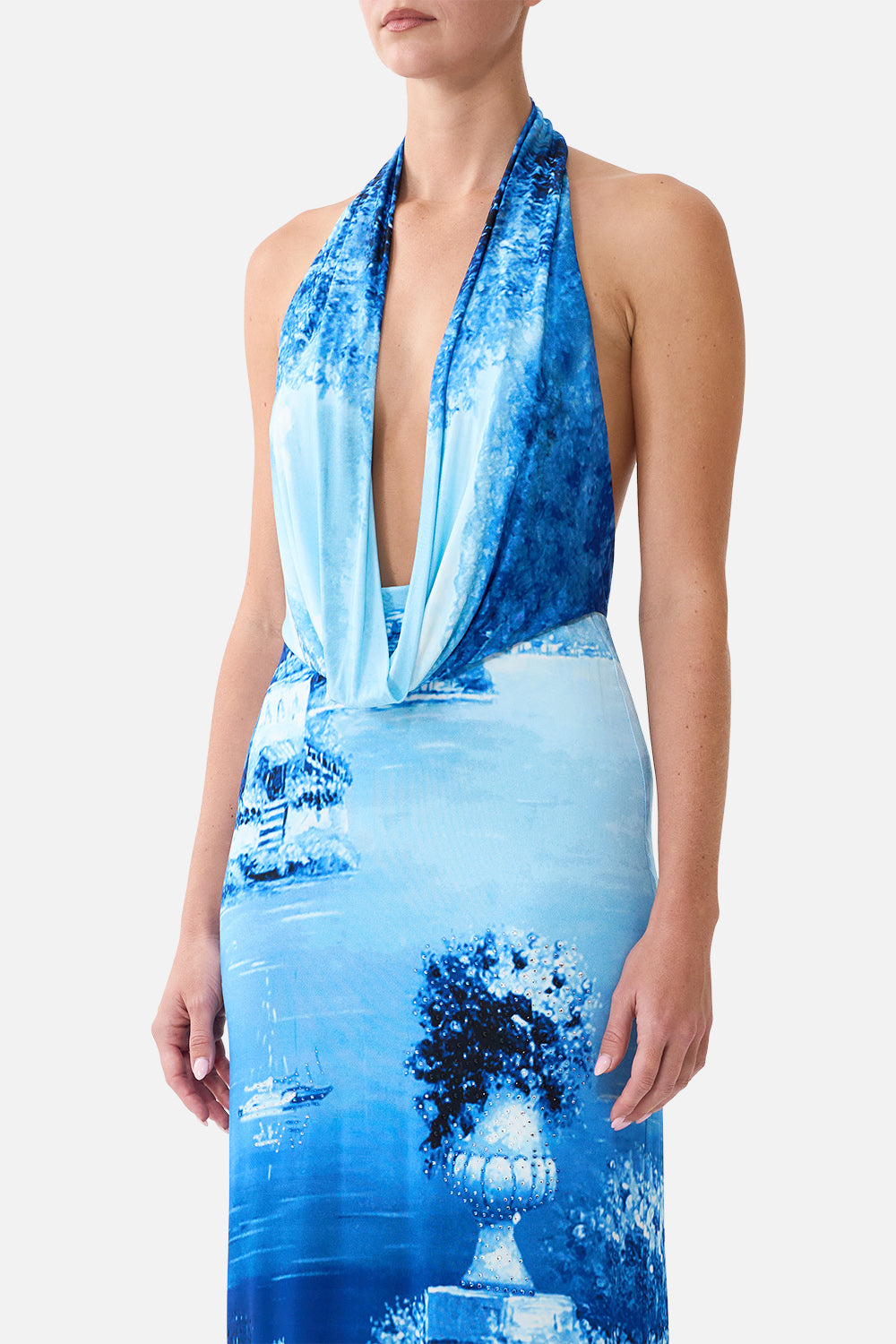 DEEP COWL PLUNGE DRESS SWEET SACRÉ BLEU