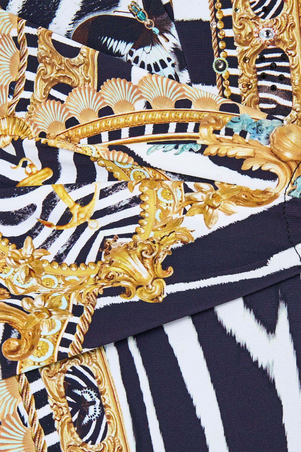 PLUNGE HALTER ONE PIECE WITH PLEATED WAIST TRIM ZIG ZAG ZOO