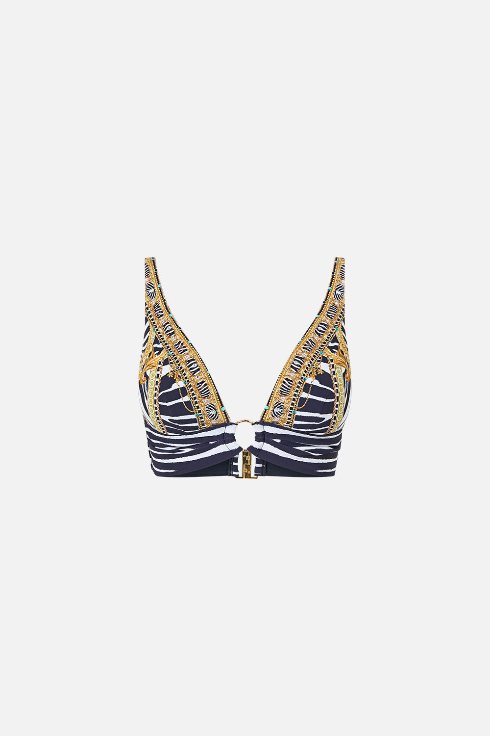 PLEATED HIGH TRI BIKINI TOP W FRONT TRIM ZIG ZAG ZOO